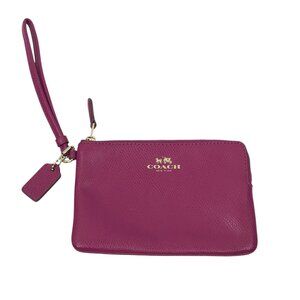 Coach Wristlet Pebble Leather Corner Zip Top Wallet Logo Hangtag Deep Berry E168
